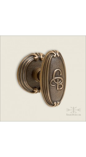 Chartres door knob w/ monogram CB & rose 52mm - antique bronze - Custom Door Hardware