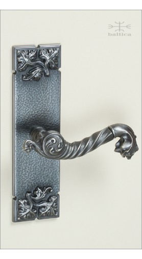 Davide leaf backplate 23cm & leaf lever | antique nickel | Custom Door Hardware 
