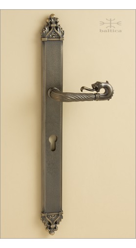 Davide narrow backplate 49.2cm w/ prof cyl & lion lever - antique brass -  Custom Door Hardware