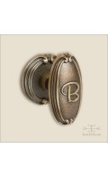 Chartres door knob w/ monogram B & rose 52mm - antique brass - Custom Door Hardware