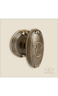 Chartres door knob w/ monogram DS & rose 52mm - antique brass - Custom Door Hardware