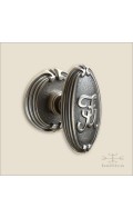 Chartres door knob w/ monogram FM & rose 52mm - antique bnickel - Custom Door Hardware