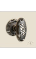 Chartres door knob w/ monogram OTR & rose 52mm - antique brass - Custom Door Hardware