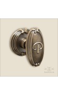 Chartres door knob w/ monogram P & rose 52mm - antique brass - Custom Door Hardware