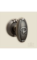 Chartres door knob w/ monogram R & rose 52mm - antique nickel - Custom Door Hardware
