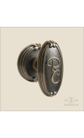 Chartres door knob w/ monogram RC & rose 52mm - antique bronze - Custom Door Hardware