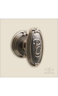 Chartres door knob w/ monogram RG & rose 52mm - antique bronze - Custom Door Hardware