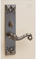Davide leaf backplate 30cm w/ turnpiece & leaf lever - antique bronze - Custom Door Hardware